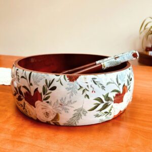 Wooden Bowl and cutlery set with glossy resin coated, Size:-10″/ 4″