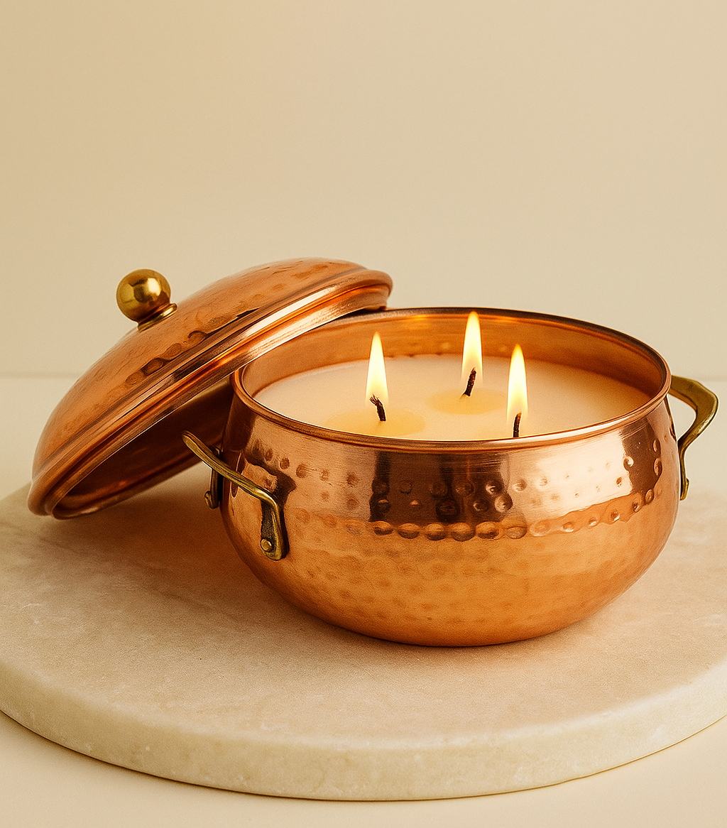 Brass Bowl with lid fill with fragrance wax, Size:-5″