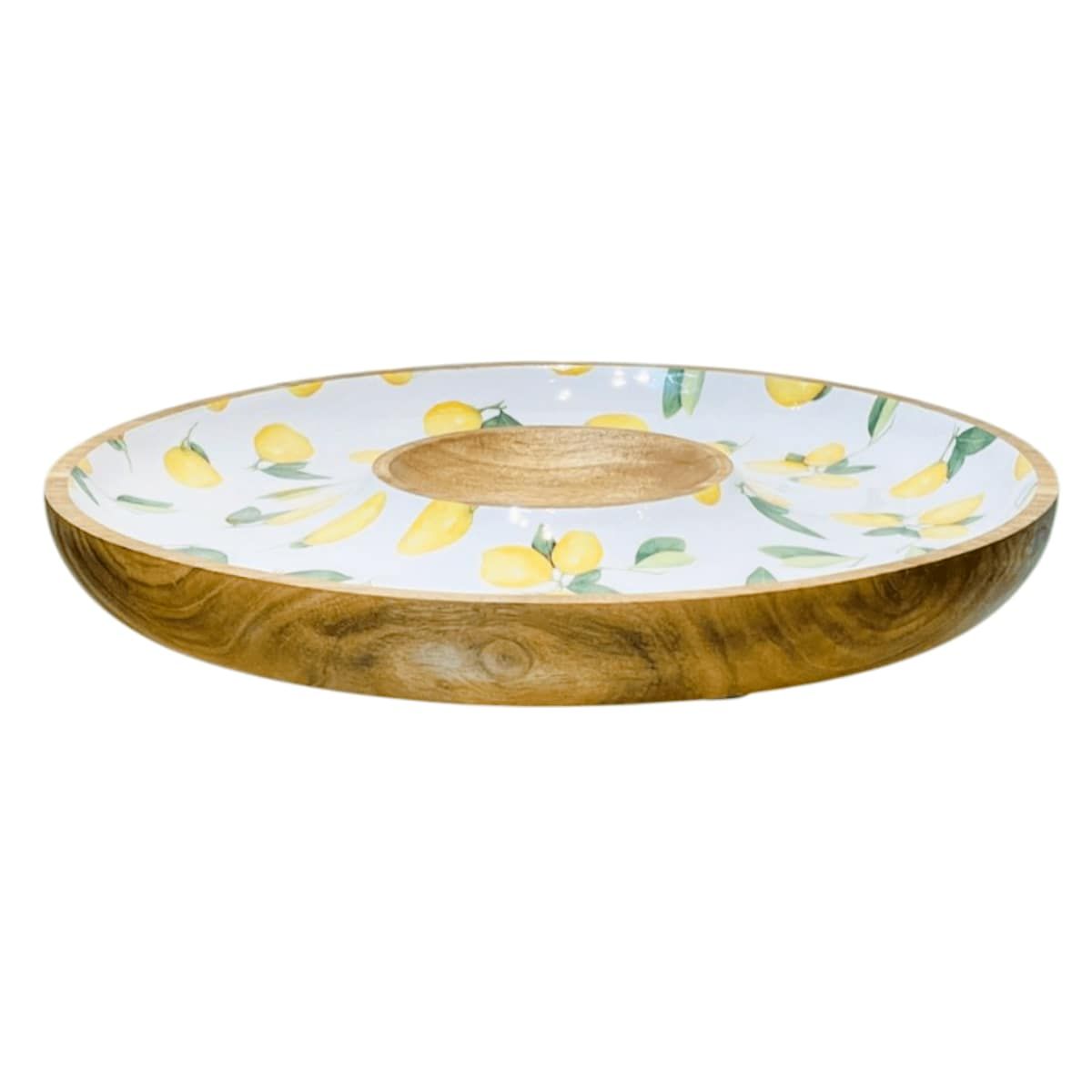 Wooden Round platter with dip, Size:- 10″