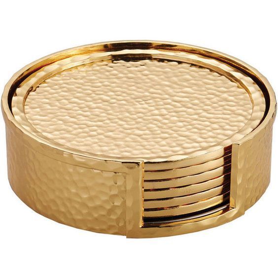 Brass Coaster set of six pieces with holder, size:-3"