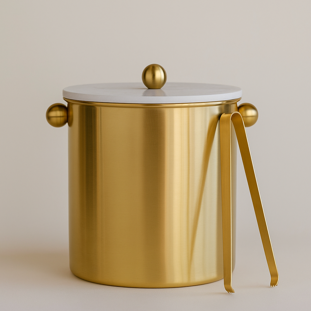 Brass Ice bucket with tong, size:-6"/ 6"