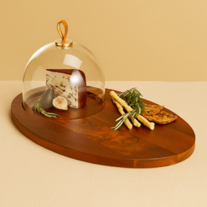 Wooden Platter with Glass Dome, size:- 12"