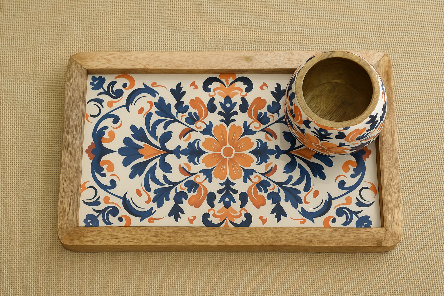 Wooden Rectangle Platter with dipping bowl, Size:-12″/ 6″