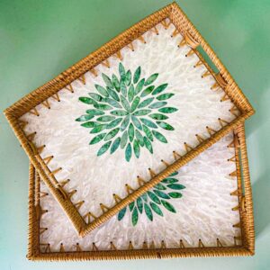 Bamboo Rectangle tray with MOP(Mother Of Pearl) assemble art work, Size:-12″/ 10″
