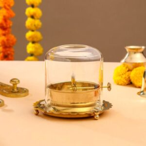 Brass Diya with Glass dome