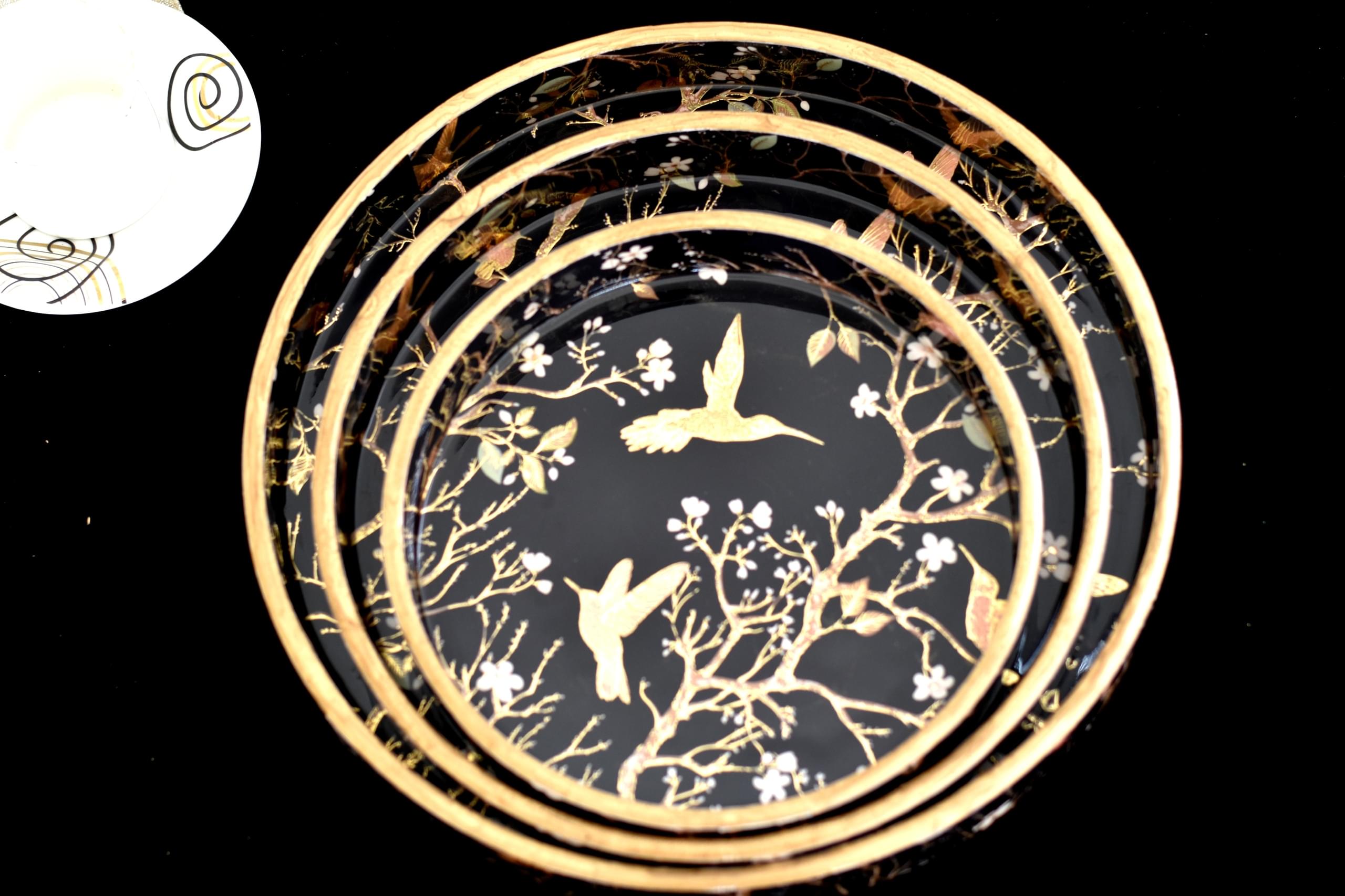 Wooden Round tray set with glossy resin coated, Size:- 9″,11″,13″