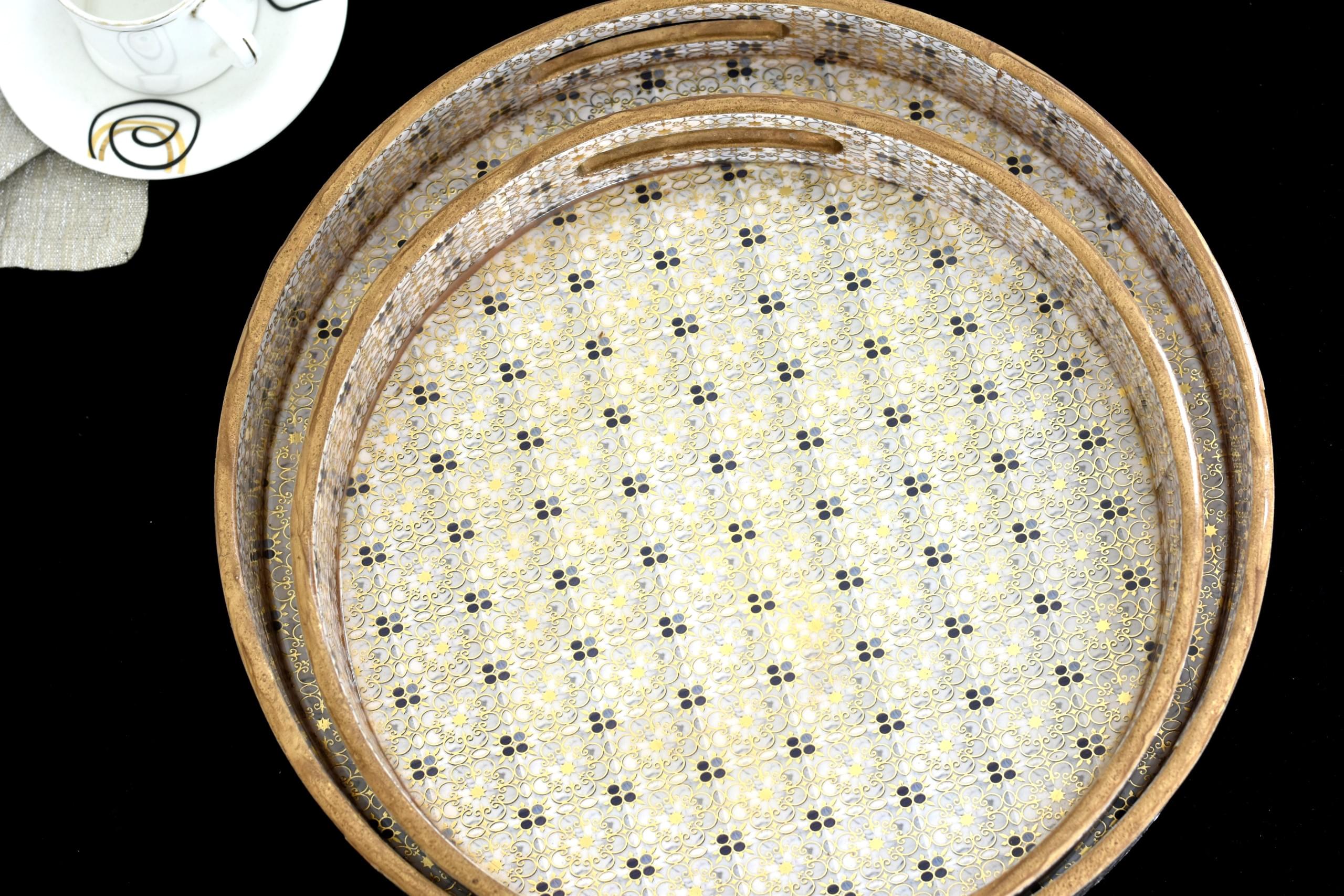 Wooden Round tray set with glossy resin coated, Size 14″ & 12″